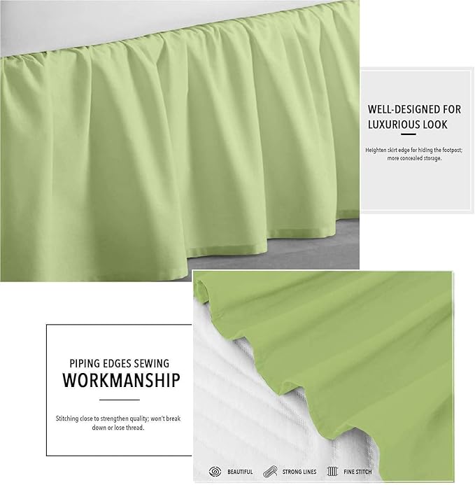 Sage Solid Ruffled Bed Skirt Queen-XL-26 Inch Drop Split Corner, Microfiber Bedskirt with Platform Three Sided Coverage