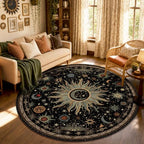 Vacuum-Friendly, Round 6ft Washable Area Rug, Black Green Blue by meejou