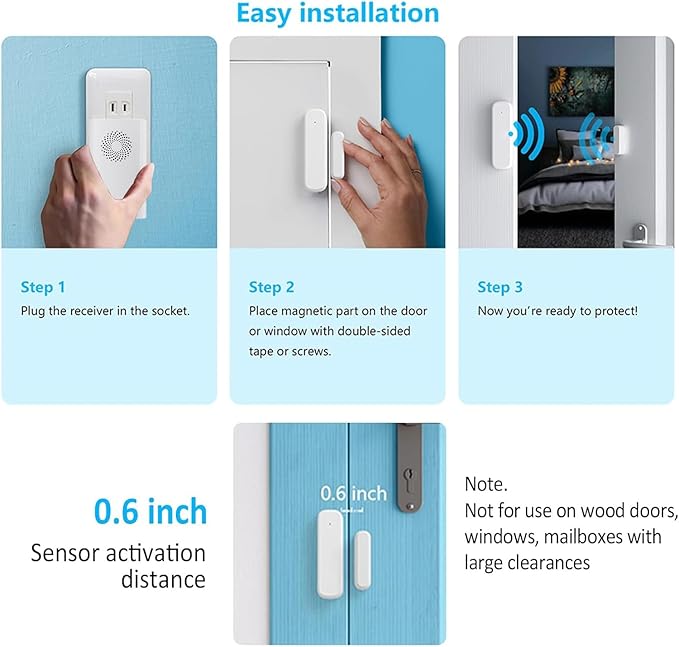 Door Chime, Wireless Door Open Sensor Alarm When Entry Business/Office/Store (500ft Range 51 Ringer Adjustable Volume) Home Alert Bell for Kid/Toddler Safety, 1 Receiver+3 Sensors