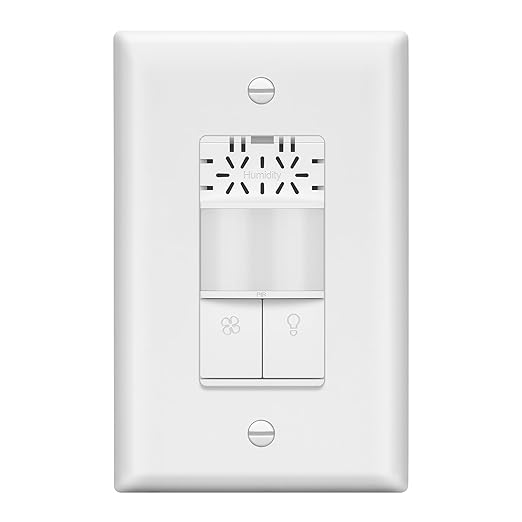 LIDER Humidity Sensor Switch and Motion Sensor Light Switch, PIR Sensor, Humidity Detection, Occupancy/Vacancy, No Neutral Required, ¼ HP, 1-Pole, UL Listed, White, Wall Plate Included