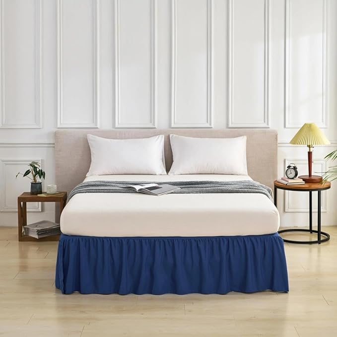 Bed Skirt Queen Size Ruffled Bed Skirt with Split Corners, Queen Bed Skirts 16 Inch Drop with Platform, 16'' Queen, Navy Blue