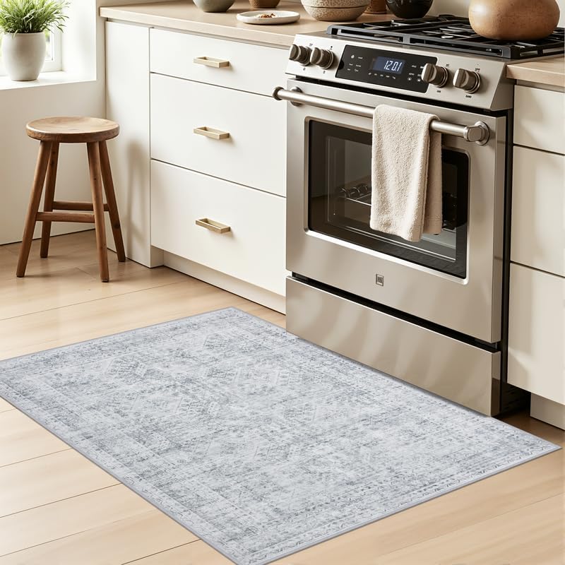 Washable Area Rugs 2x3: Neutral Living Room Bedroom Carpet Gray - Image 3
