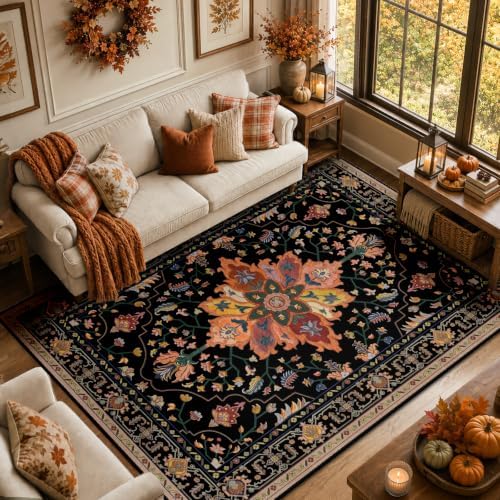 RELEANY Washable Area Rug, 5'x7', Black/Colorful - Image 3