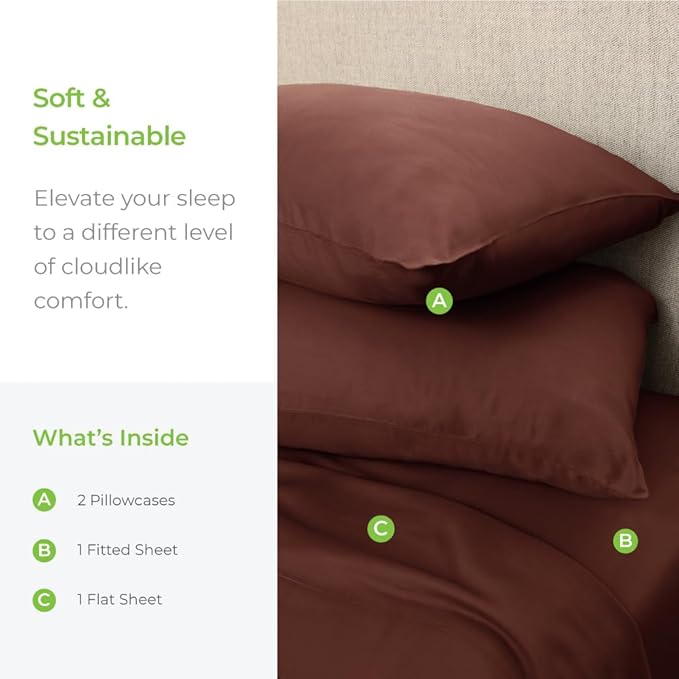 Cariloha Aloha Soft 4-Piece Sheet Set | Maroon Sunset | Split King | Made from 100% Viscose derived from Bamboo | Introductory Sheet Line