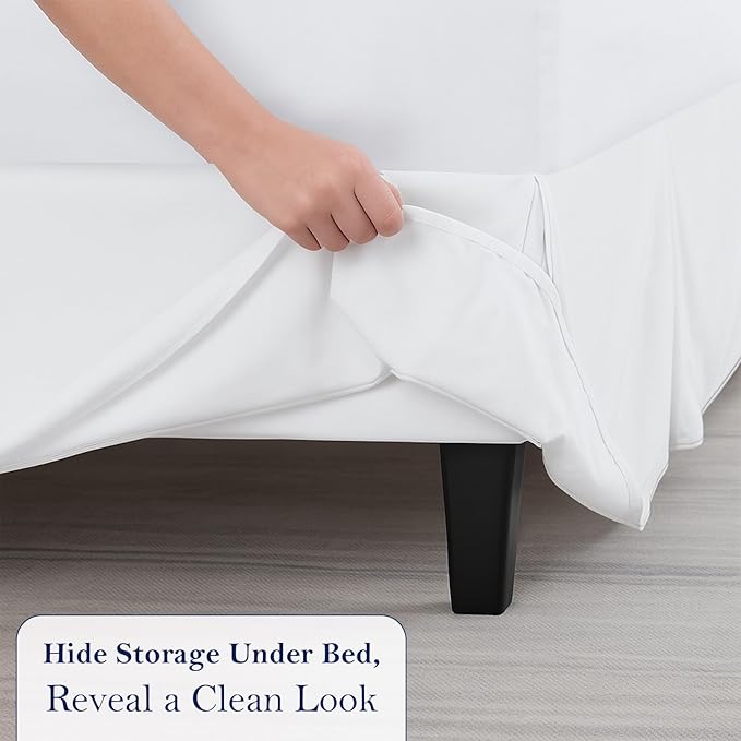 Queen Bed Skirt, Luxury 21 Inch Drop White Pleated Bed Skirt, Double Brushed Microfiber, Box Pleat Design, Wrinkle & Fade Resistant, Easy Fit Tailored Bedskirt for Queen Size Beds