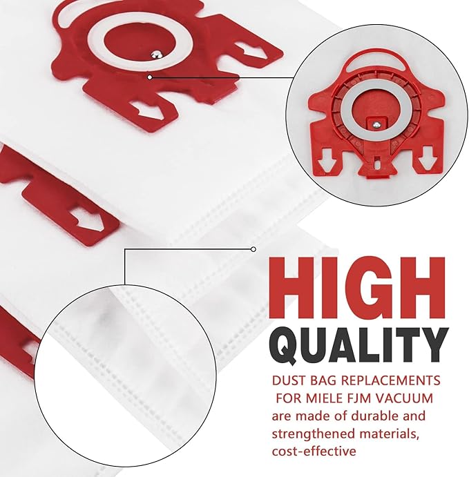 3D Airclean Dust Bags Replacement for Miele FJM Vacuum Compact C2 Compact C1 Complete C1 S241 S290 S300i S500 S700 S4 S6 Series (Pack of 10) with 3 Motor Protection Filters 3 Air.Clean Filters