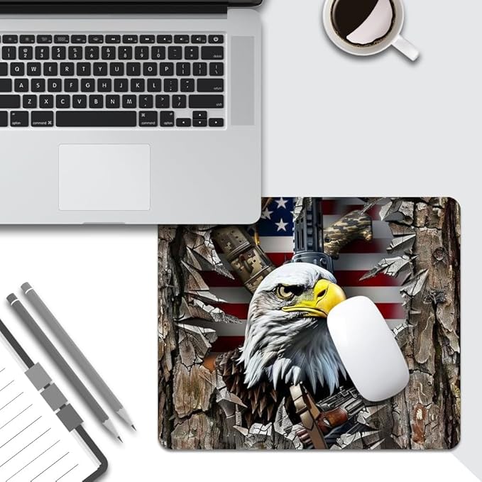 American Flag Eagle rip Oak camo (2) Square Mouse pad, Texture, Waterproof, Anti Slip Rubber Base, Computer Mouse pad, Laptop Mouse pad