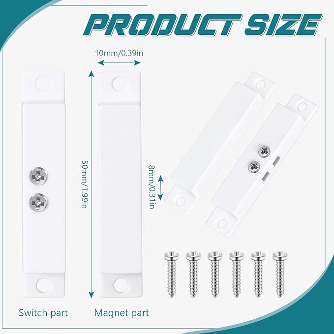 Tellegloww 10 Sets NC Wired Surface Mounted Alarm Magnetic Door Contact Sensor Door Window Reed Switch Sensor with Double Side Tape for Security