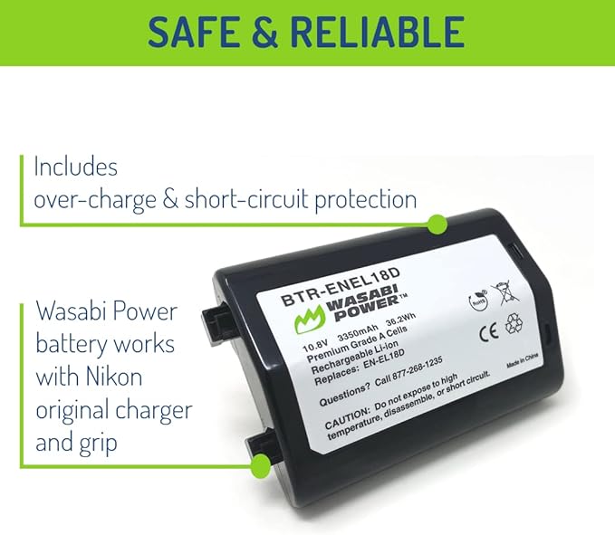 Wasabi Power Battery for Nikon EN-EL18d (2-Pack) and Nikon Z9, D4, D4S, D5, D6