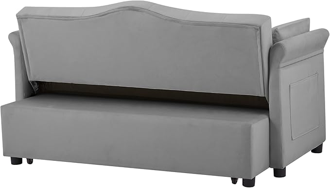 57'' Convertible Sleeper Sofa Bed with Adjustable Backrest, Chaise Lounge, 2 Pillows & Side Storage Pockets – Stylish & Functional Furniture for Living Room or Small Spaces (Grey Sofa Bed)