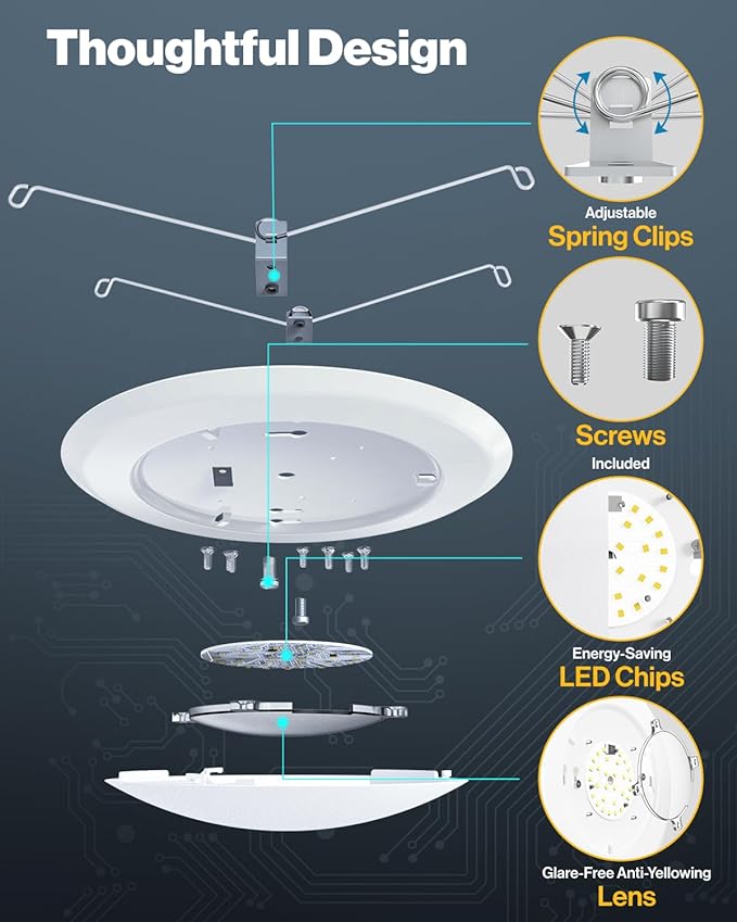 Sunco LED Disc Lights Ceiling 6 Inch, Flush Mount Disk Light, Recessed Can Lighting, 1050 LM, 15W (75W Equivalent), 5000K Daylight, Dimmable, Damp Rated ETL 4 Pack.