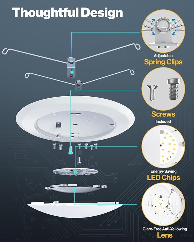Sunco 48 Pack LED Disc Lights Ceiling 6 Inch, Flush Mount Disk Light, Recessed Can Lighting, 1050 LM, 15W (75W Equivalent), 4000K Cool White, Dimmable, Damp Rated ETL.