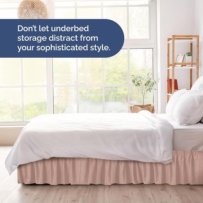 Wrap Around Dust Ruffle Bed Skirt - Mauve - for King Size Beds w/ 12 Inch Drop - Easy Fit Elastic Strap - Adjustable Pleated Bedskirt w/Brushed Fabric - Wrinkle Free - for Women, Men, Kids & Teens