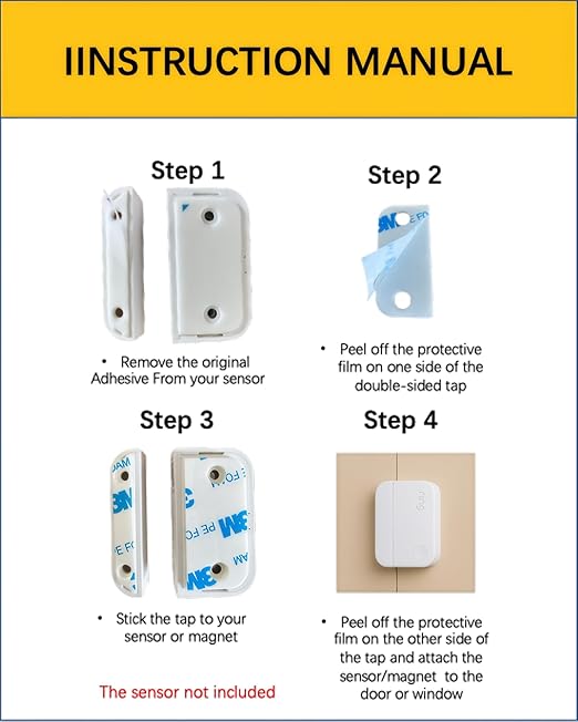 Adhesive Replacement Strips for Ring Contact Sensor 2nd Gen - Pre-Cut Double-Sided Tape 12-Pack (12Sensor&12Magnet Pads), No Cutting Needed, Secure Mounting for Door/Window Alarm Systems (12 Pack)