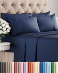 Full 6 Piece Sheet Set - Cooling, Comfy & Breathable - Hotel Luxury Bedding, Includes Fitted Sheet for Women, Men, Kids & Teens - 1 Flat, 1 Fitted Sheet, 4 Pillowcases with Deep Pockets - Navy Blue