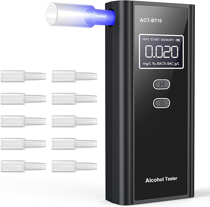 Homealexa Portable Breath Alcohol Monitor – Personal-Use LCD Breath Checker with 10 Mouthpieces, Compact Device for Home, Car, Party Safety Awareness