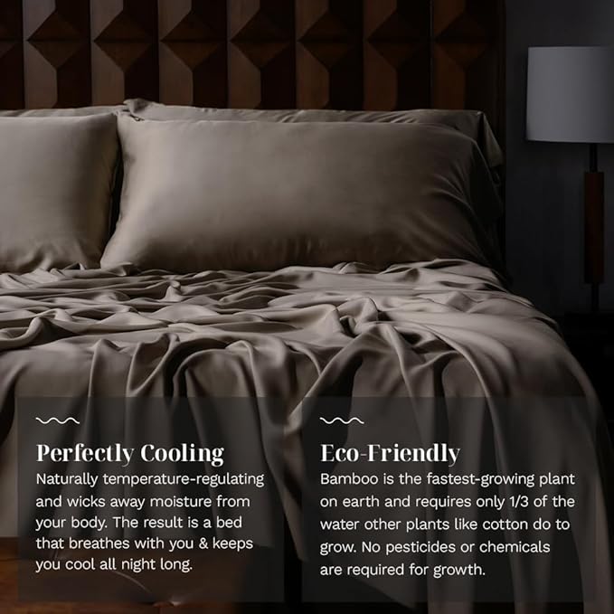 LUXOME Luxury Sheet Set | 100% Viscose from Bamboo | Full Size - Truffle | Deep Pockets | 4-Piece Set (Fitted, Flat, 2 Pillowcases)