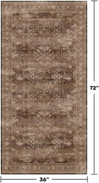 Brown Boho Washable 3x6 Entryway Runner Rug, Indoor Hallway Kitchen Floor Rug, Non-Slip Stain & Fade Resistant, Vintage Dark Neutral Floral Decor - Image 2
