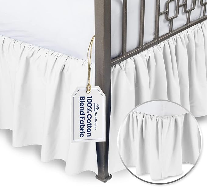 BLISSFORD White Bed Skirt Twin XL Size 21 inch Drop - with Split Corners - Cotton Blend Ruffle Bed Skirt, Dust Ruffle with Platform, White Bedskirt, Machine Washable