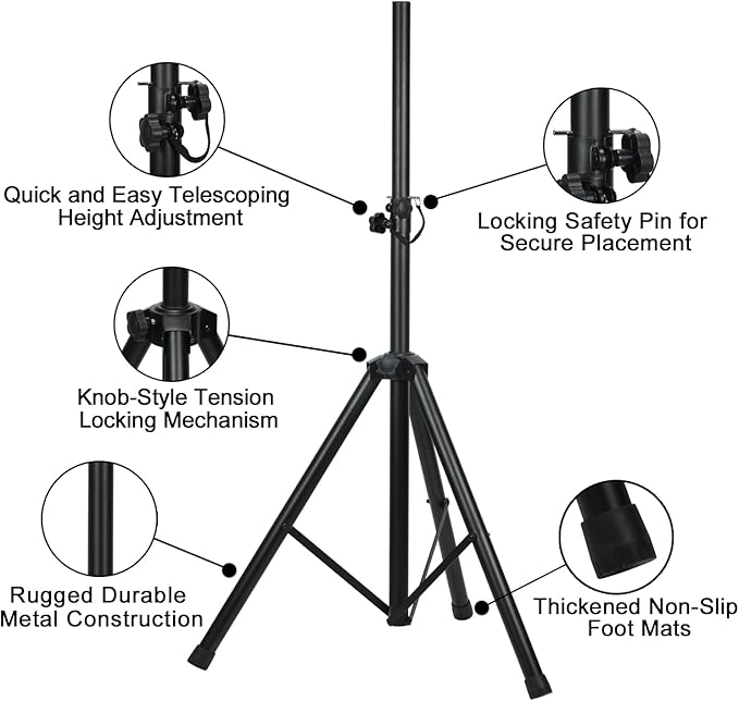 Howonder Heavy Duty Speaker Stand, PA Speaker Stand,Speaker Tripod Stand, Adjustable Height from 44 to 72 Inches，Hold up to 150lbs, HD-300 (2 Packs Black)