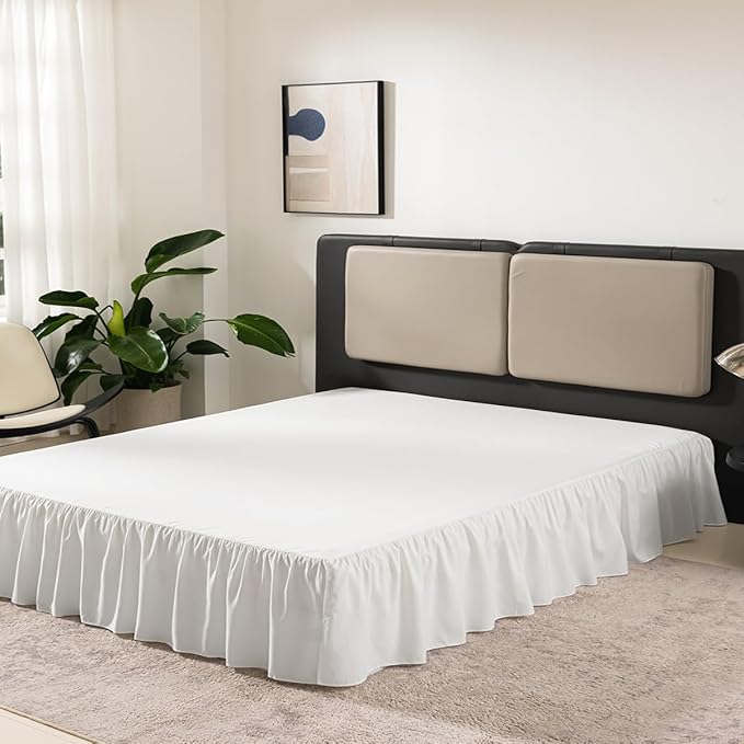Ivory Bed Skirt Full Size Ruffled Bed Skirt with Split Corners, Full Bed Skirt 12 Inch Drop, Full Size Bed Skirt Ivory for Ruffled Bed Skirt with Split Corners, Bed Skirt Full Size