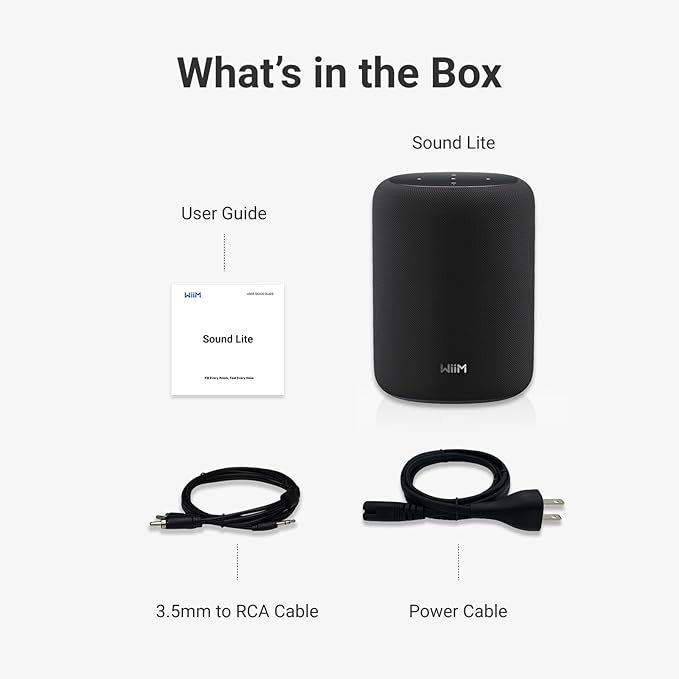 WiiM Sound Lite Smart Speaker, Hi‑Res 24‑bit/192 kHz, AI RoomFit™ Room Correction, 100W Peak, Wi‑Fi 6E/Bluetooth 5.3, Multi‑Room & Stereo Pairing, Black
