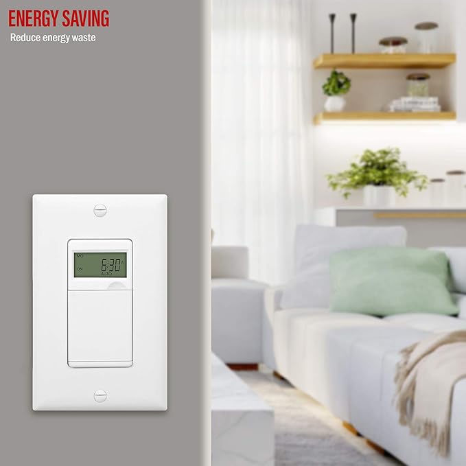 ENERLITES - HET01-C-W Programmable Digital Timer Switch for Lights, Fans, Motors, 7-Day18 ON/OFF Timer Settings, Single Pole, Neutral Wire Required, UL Listed, HET01-C, White