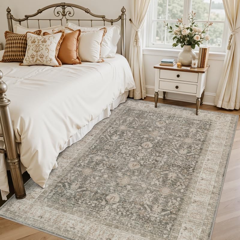 5x7 Area Rugs Living Room: Bedroom Washable Carpet Warm Taupe - Image 2