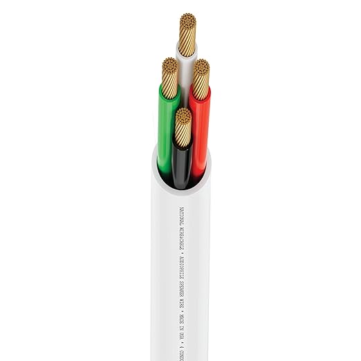 NATIONAL Wire&Cable - 14/4 Audiophile Speaker Wire (1000 Feet) 14AWG Gauge - Made in USA - in Wall Audio Speaker Wire Cable/CL Rated/ETL Listed / 2 Conductors - Oxygen-Free Copper, White 1000ft