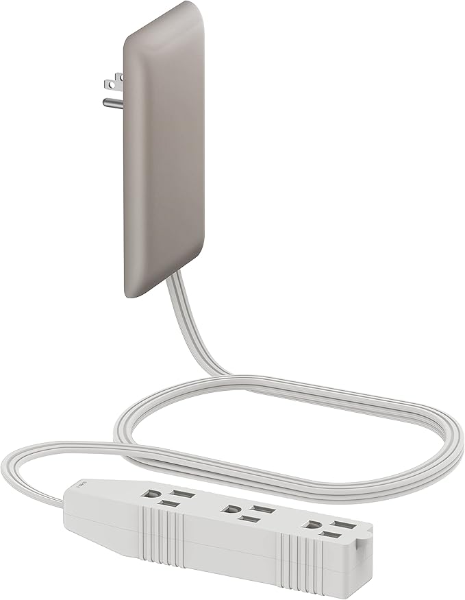 LIDER Flat-Face Outlet Extender with 3 Receptacles, Ultra-Thin Wall Plate Plug with Cord Extender and 3-Outlet Power Strip, 3ft Cord, LWE3-315-NK, ETL-Listed, Nickel