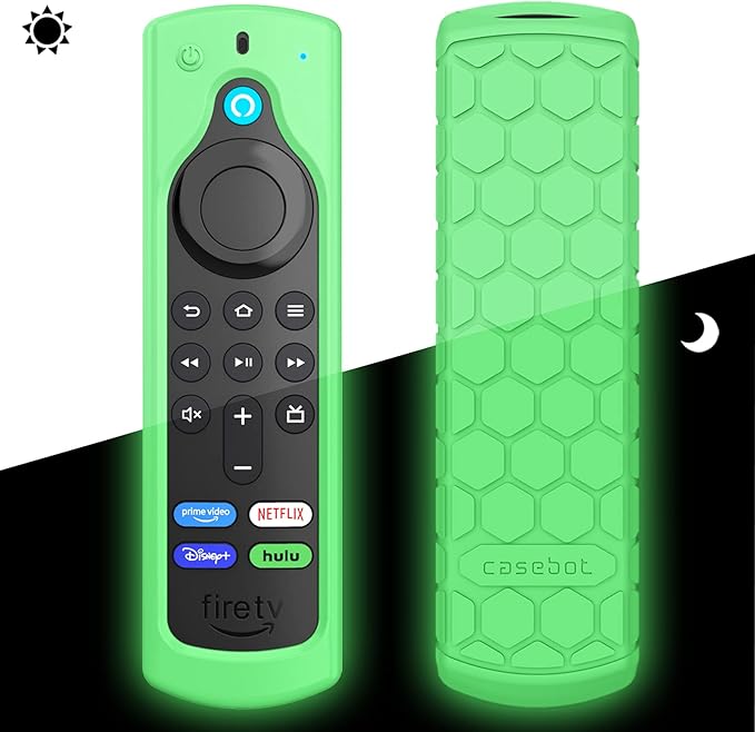 CaseBot Remote Case for Fire TV Stick HD/4K/4K Max (1st Gen)/Fire TV Stick (3rd Gen)/Lite - Anti-Slip Shockproof Silicone Cover for Alexa Voice Remote (2nd & 3rd Generation) (Green Glow in The Dark)