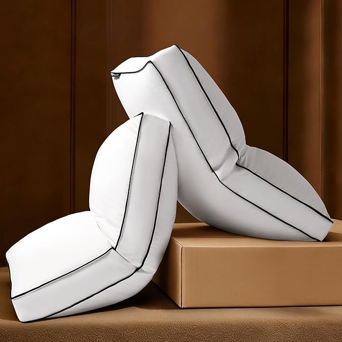 Flat Thin Goose Feather Down Pillow King Size Set of 2, Soft Down Surrounded Hotel Collection Bed Pillows for Sleeping with 3 Inch Gusset, 2 Pack, Plush for Stomach, Back Sleepers 20x36 in.