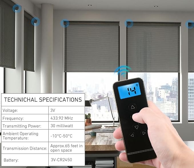 15-Channel Blind Remote Controller, Black -Replacement for Motorized Roller Shades, Window Blinds & Shades - Compatible with Rollerhouse ERB25, EY1612, EY2512 Motors