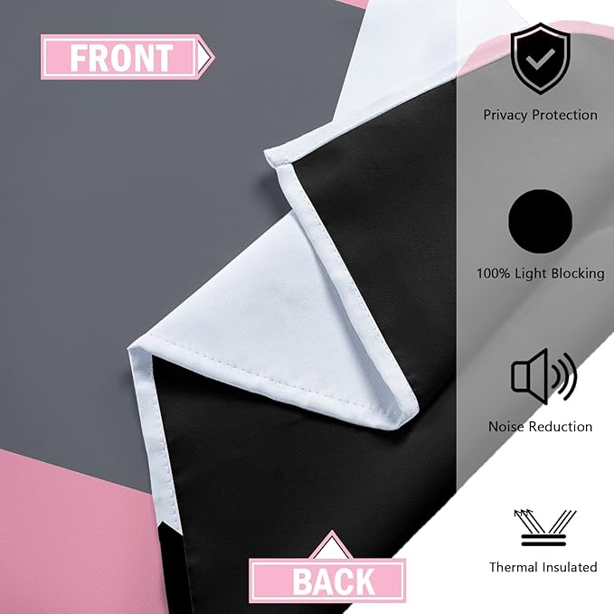 Pink 100% Blackout Curtains for Bedroom 84 inch Length 2 Panels Set Black Grey Modern Abstract Geometric Black Out Curtains Insulated Room Darkening Window Drapes for Living Room, 42Wx84L