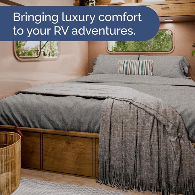 RV Short Queen Sheet Set 60 X 75 - 4 Piece RV Short Queen Bed Sheets - Soft, Breathable & Cooling - Designed for Bunks, Trailers & Campers - Fits 8” to 12" Mattress - Luxury Bedding - Heathered Grey