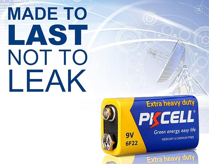 PKCELL 9V Batteries, 4 Pack 9 Volt Batteries Carbon Zinc, 9V Battery for Smoke Detector, Alarms, 6F22 Square Battery