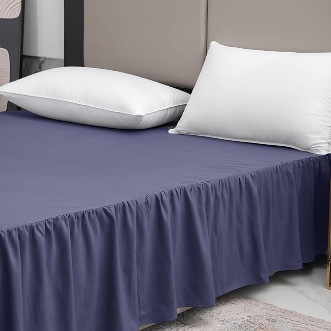 TSUTOMI Navy Blue Bed Skirt Full Size Ruffled Bed Skirt with Split Corners, Full Bed Skirt 12 Inch Drop, Full Size Bed Skirt Black for Ruffled Bed Skirt with Split Corners, Bed Skirt Full Size
