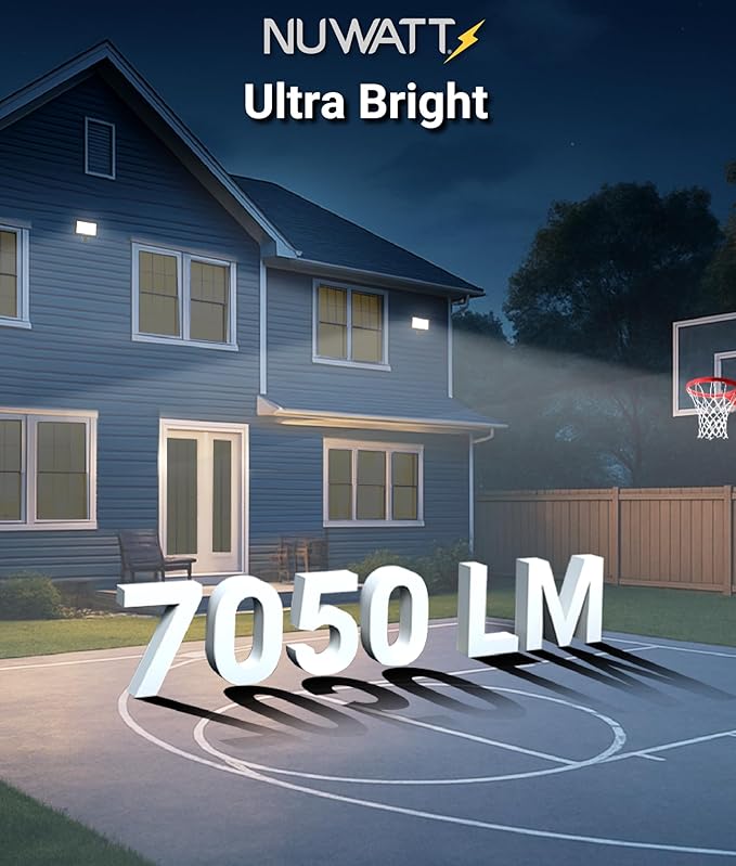 NUWATT 50W LED Flood Light, 3CCT 3000K/4000K/5000K Selectable, IP65 Waterproof Lighting, Adjustable Knuckle Mount, 7050LM, 0-10V Dimmable, 120-277V, Outdoor Security Floodlight for Yard, Bronze, UL