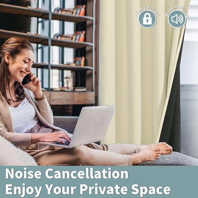 BGment Short 100% Blackout Curtains for Bedroom, Thermal Insulated Energy Efficiency Noise Reducing Grommet Curtains 54 Inch Length with Liner for Small Window 2 Panels Each 52 Inch Wide, Cream