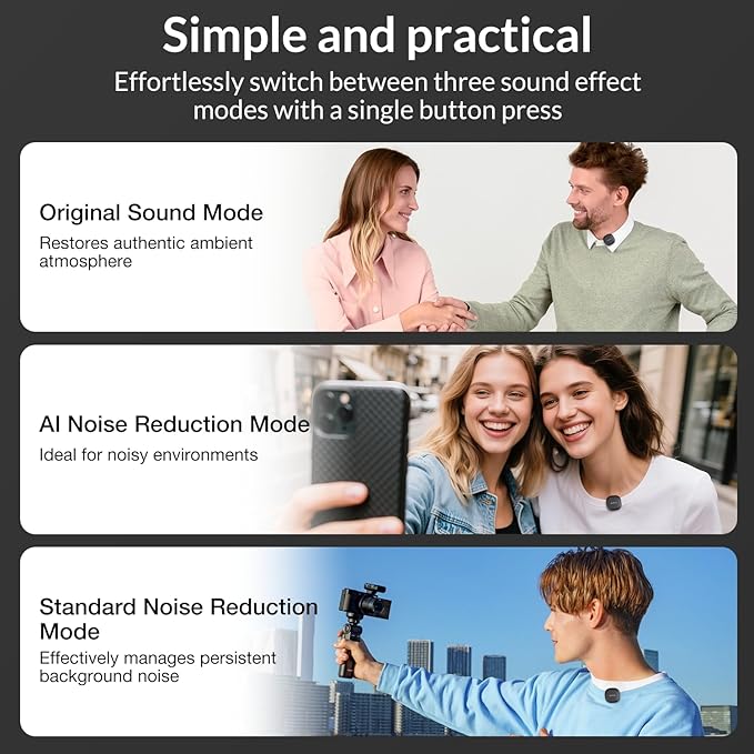 JOSTART Wireless Mini Microphone for iPhone & Android,Using AI Smart Noise Reduction Technology - Wireless Lavalier Microphone for YouTube Podcast Vlogging Tiktok-Black