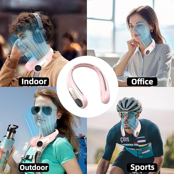 Portable Neck Fan,Personal Wearable Bladeless Fan,LED Display,4-Speeds,6000mAh USB Rechargeable,360° Strong Cooling Wind,Hands Free,White Elephant Gift,Christmas Gifts for Men Women Dad Mom (Pink)