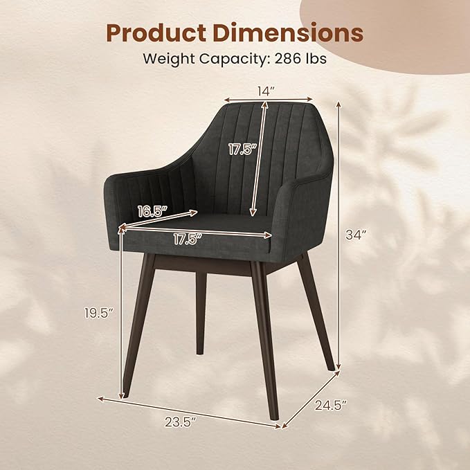 Giantex Upholstered Dining Chairs Set of 2, Mid Century Kitchen Chairs with Solid Wood Legs, Wrap-Around Backrest, Modern Accent Armchair for Living Room, Dining Room, Bedroom, Dark Grey