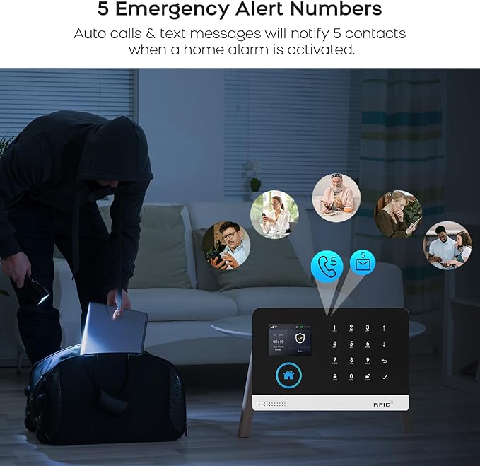 Wireless Home Security Aystem,24Pcs DIY Kit with Door/Window Sensors,Motion Sensors Detectors,SOS Button,Remote,APP Insta Alert Compatible with Alexa,for Smart Life or Tuya APP,NO Monthly Fees