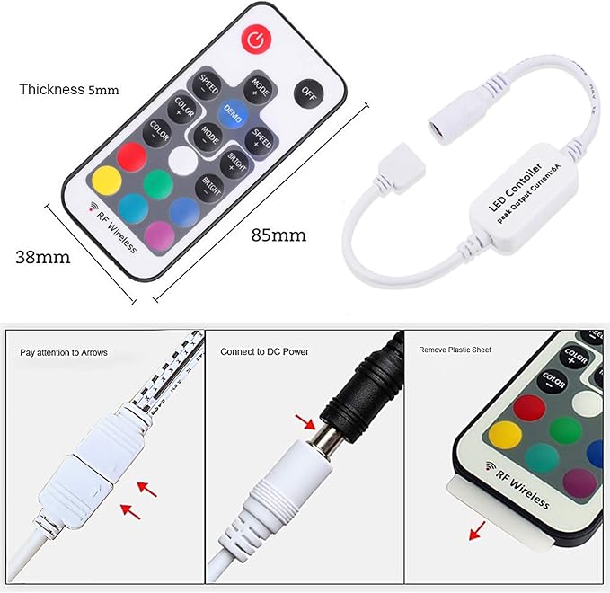 Mini Remote Controller for RGB Color LED Strip Lights, RF Dimmer for 12V DC LED Ribbon, LED Neon Sign, Wireless Remote Control for Dimmable 3528 5050 Under Cabinet Puck Lights(RGB)