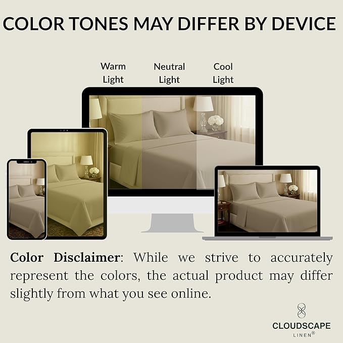 Cloud Scape Linen 100% Egyptian Cotton California King Sheet Set, 400 Thread Count,4 Pieces Luxury Bedding Set, Hotel Quality, Silky Soft, Breathable and Durable, Deep Pockets up to 17, Taupe