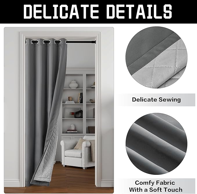 Grey Soundproof Curtains 3-in-1 Blackout Curtains Energy Saving Thermal Insulation Drapes for Winter Grommet Sound Dampening Curtains for Bedroom Living Room (1 Panel, Grey, 50" x 108")