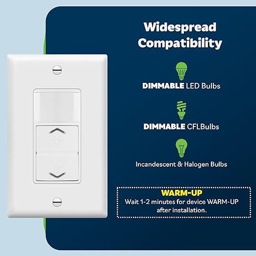 TOPGREENER Motion Sensor Light Switch Dimmer, Electronic Dimmer with PIR Motion Sensor, Occupancy & Vacancy Modes, 150W LED/CFL, Single-Pole, UL Listed, TDODS5-120, White
