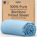 Bambaw 100% Viscose Derived from Bamboo Fitted Sheet Twin Size, Twin Mattress Fitted Sheet Only, Cooling Fitted Sheet Twin Size, 15’’ Deep Pocket Blue Twin Fitted Sheet, Soft Fitted Sheet (Dream Blue)