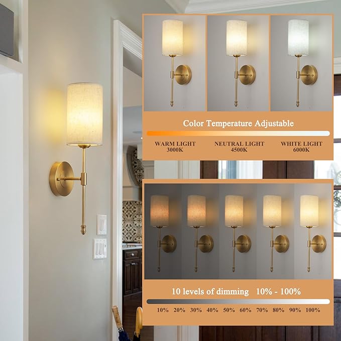 Battery Operated Wall Sconces Set of Two, Rechargeable Wireless Wall Lights with Remote, Gold Electroplating, Dimmable, RGB 15 Colors, Ideal for Bedroom, Living Room, 2 Pack