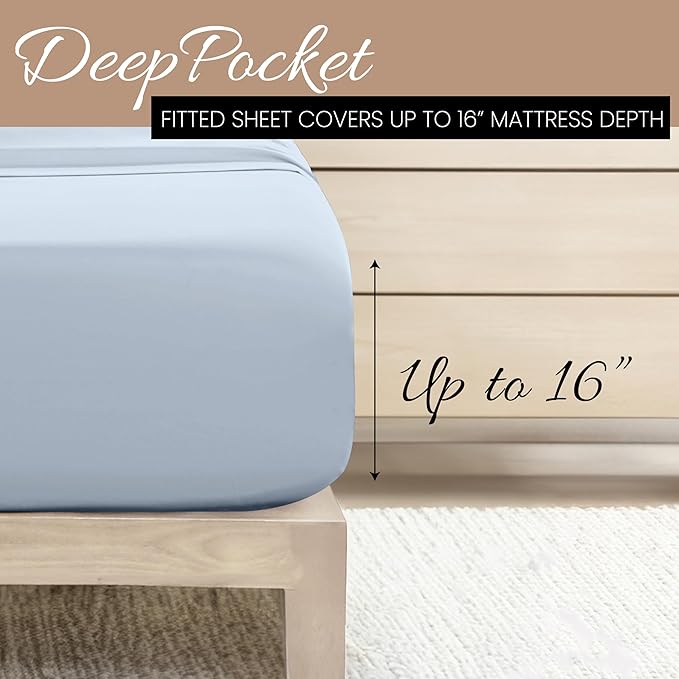 Linen Market Bed Sheets for Cal King Size Bed (Light Blue) - Sleep Better Than Ever with These Soft and Cooling California King Sheets - Deep Pocket Fits 16" Thick Beds - 4 Piece Cal King Sheet Set